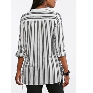 Cato Tops - Cato Vertical Stripe Tunic with Lace Up Sides Cato Tops - Cato Vertical Stripe Tunic with Lace Up Sides